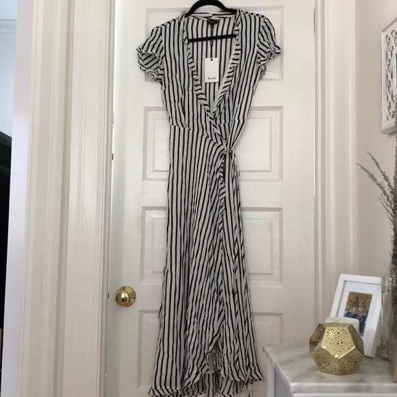 Bardot Dresses & Skirts - Black and white striped maxi wrap dress
